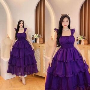 Elegant Purple Ruffle Maxi Dress